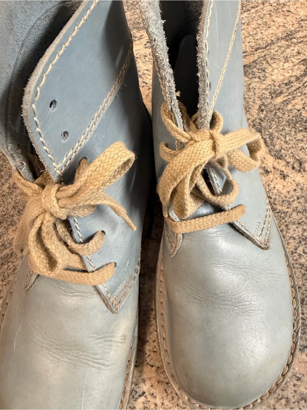 Light Blue Leather Lace-Up Boots with Tan Laces